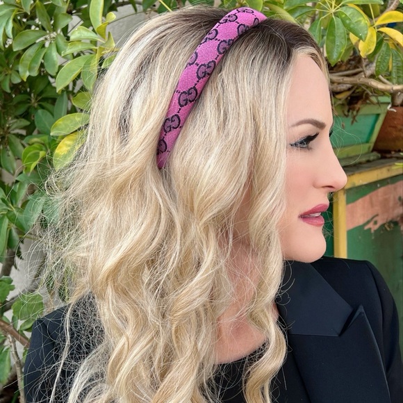 Hot Pink Navy Blue G Dot Monogram Fabric Italian Luxury Insp 1" Neutral Headband - Picture 2 of 3